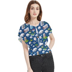 Isometric-seamless-pattern-megapolis Butterfly Chiffon Blouse