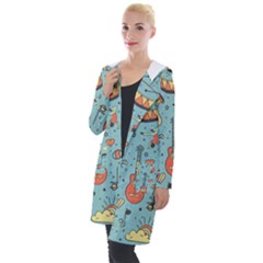Seamless-pattern-musical-instruments-notes-headphones-player Hooded Pocket Cardigan