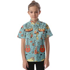 Seamless-pattern-musical-instruments-notes-headphones-player Kids  Short Sleeve Shirt
