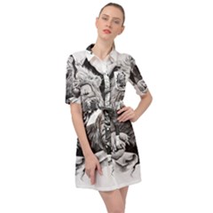 Drawing Angry Male Lion Roar Animal Belted Shirt Dress by danenraven
