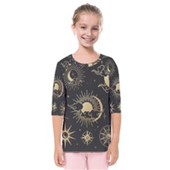 Asian-set-with-clouds-moon-sun-stars-vector-collection-oriental-chinese-japanese-korean-style Kids  Quarter Sleeve Raglan Tee