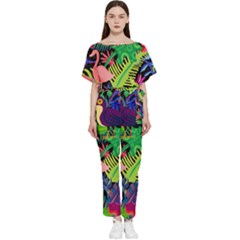 Tropical-exotic-colors-seamless-pattern Batwing Lightweight Chiffon Jumpsuit