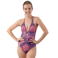 Abstract-colorful-painting-background-closeup Halter Cut-out One Piece Swimsuit