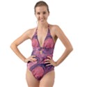 Abstract-colorful-painting-background-closeup Halter Cut-Out One Piece Swimsuit View1