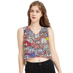 Hand-drawn-vector-illustration-doodle-funny-world-illustrator-line-tools-drawing-flat-design V-neck Cropped Tank Top