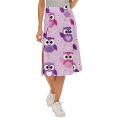 Seamless Cute Colourfull Owl Kids Pattern Midi Panel Skirt