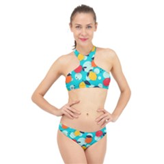 Pop Art Style Citrus Seamless Pattern High Neck Bikini Set