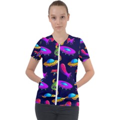 Space Pattern Short Sleeve Zip Up Jacket