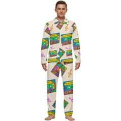 Seamless Pattern With Colorfu Cassettes Hippie Style Doodle Musical Texture Wrapping Fabric Vector Men s Long Sleeve Velvet Pocket Pajamas Set