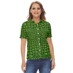 Seamless Pattern Crocodile Leather Women s Short Sleeve Double Pocket Shirt