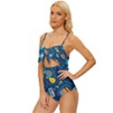 Seamless Pattern Vector Submarine With Sea Animals Cartoon Knot Front One-Piece Swimsuit View2
