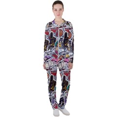 Vintage College Colorful Seamless Pattern Casual Jacket And Pants Set