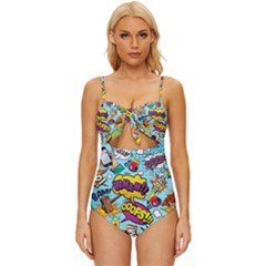 Comic Elements Colorful Seamless Pattern Knot Front One-piece Swimsuit