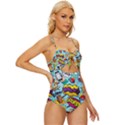 Comic Elements Colorful Seamless Pattern Knot Front One-Piece Swimsuit View3
