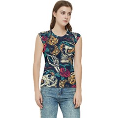 Vintage Art Tattoos Colorful Seamless Pattern Women s Raglan Cap Sleeve Tee