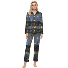 New York Night Central Park Skyscrapers Skyline Womens  Long Sleeve Velvet Pocket Pajamas Set
