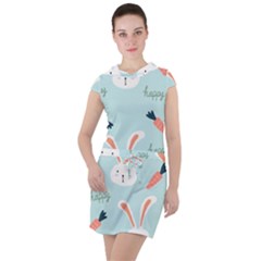 Bunny Carrot Pattern Background Drawstring Hooded Dress