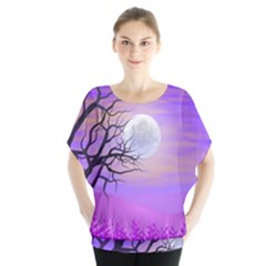 Abstract Nature Landscape Illustration Sky Clouds Batwing Chiffon Blouse