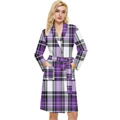 Purple Black Plaid Long Sleeve Velour Robe