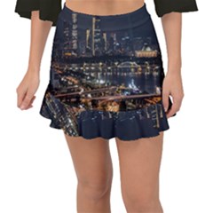 Seoul Building City Night View Fishtail Mini Chiffon Skirt