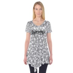 Bacterias Drawing Black And White Pattern Short Sleeve Tunic 