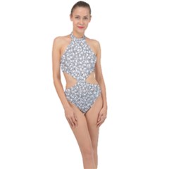 Bacterias Drawing Black And White Pattern Halter Side Cut Swimsuit