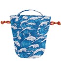 Storm Waves Seamless Pattern Raging Ocean Water Sea Wave Vintage Japanese Storms Print Illustration Drawstring Bucket Bag View1