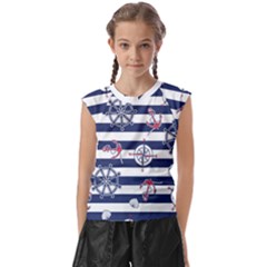 Seamless Marine Pattern Kids  Raglan Cap Sleeve Tee