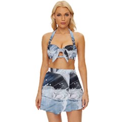 Gray Washing Machine Illustration Vintage Style Bikini Top And Skirt Set 