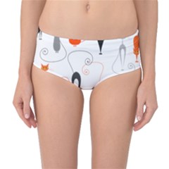 Cartoon Cat Seamless Pattern Graphic Mid-waist Bikini Bottoms