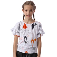 Cartoon Cat Seamless Pattern Graphic Kids  Cut Out Flutter Sleeves