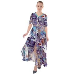 Abstract Cross Currents Waist Tie Boho Maxi Dress