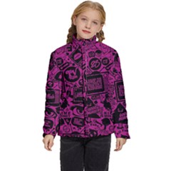 Pink And Black Logo Illustration Kids  Puffer Bubble Jacket Coat