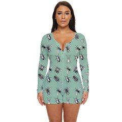 Insects Pattern Long Sleeve Boyleg Swimsuit