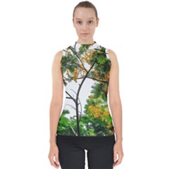 Tree Sunlight Forest Nature Landscape Sunrise Fog Mock Neck Shell Top