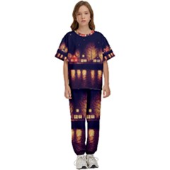 Night Houses River Bokeh Leaves Fall Autumn Kids  Tee And Pants Sports Set