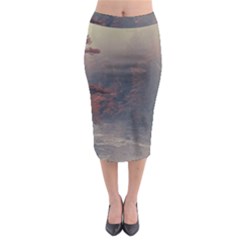 Morning River Forest Autumn Misty Morning Stream Midi Pencil Skirt