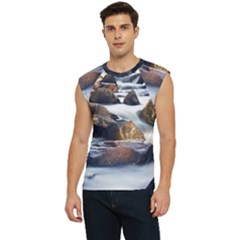 River Nature Stream Brook Water Rocks Landscape Men s Raglan Cap Sleeve Tee