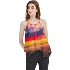 Denmark Sunset Dusk Sky Clouds Sea Ocean Water Flowy Camisole Tank Top