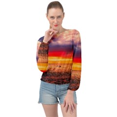 Denmark Sunset Dusk Sky Clouds Sea Ocean Water Banded Bottom Chiffon Top