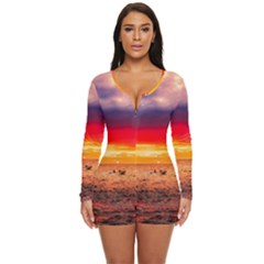 Denmark Sunset Dusk Sky Clouds Sea Ocean Water Long Sleeve Boyleg Swimsuit