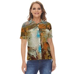 Abstract Mountains Landscape Tabloid Texture Women s Short Sleeve Double Pocket Shirt