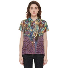 Peacock Mixed Media Bird Animal Short Sleeve Pocket Shirt