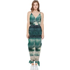Sea Ocean Waves Seascape Beach Sleeveless Tie Ankle Chiffon Jumpsuit