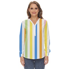 Striped Zip Up Long Sleeve Blouse