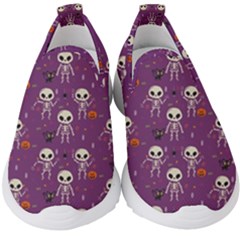 Background Halloween Pattern Pumpkin Skeleton Bat Kids  Slip On Sneakers