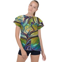 Tree Magical Colorful Abstract Metaphysical Ruffle Collar Chiffon Blouse
