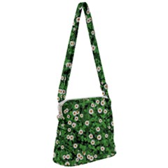 Daisies Clovers Lawn Digital Drawing Background Zipper Messenger Bag