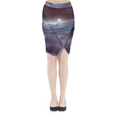 Mountains Nature Forest Moon Landscape Moonlight Midi Wrap Pencil Skirt