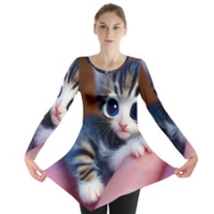 Cute Kitten Kitten Animal Wildlife 3d Long Sleeve Tunic 